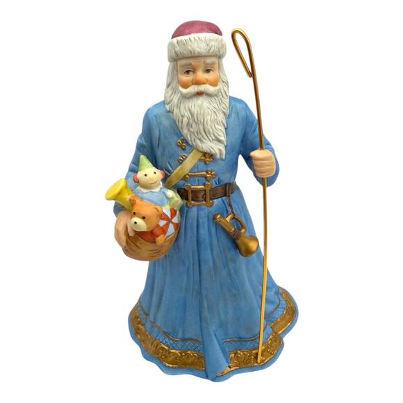 1988 Lefton Santa Claus Victorian Music Box "Deck the Halls" Blue Coat W/ Toys - Picture 2 of 9